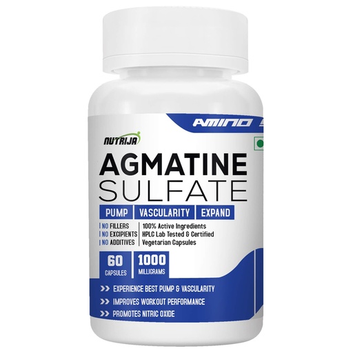 [BRSRACQZDINWKCT4] NutriJa Agmatine Sulfate 1000mg | 60 Veg Capsules | Single Ingredient Amino Acid Supplement for Muscle Pump and Workout Routine Support