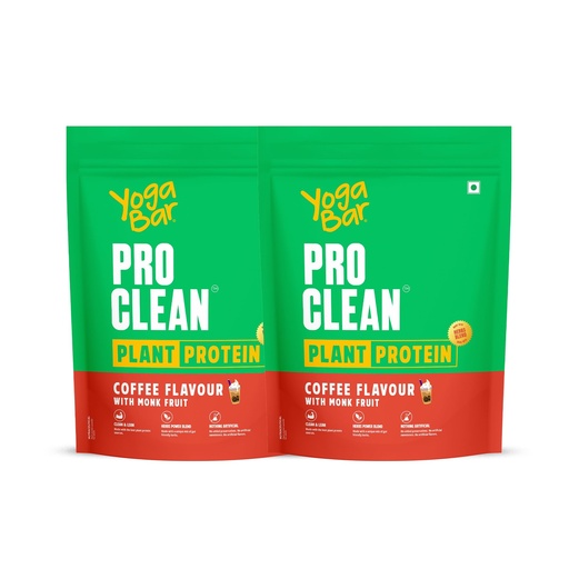 [BRSREHD2BYPA42DK] Yogabar Pro Clean Plant Protein | Coffee Flavour with Monk Fruit | 25g Protein per Serving | Clean & Natural Blend | 500g Pack of 2