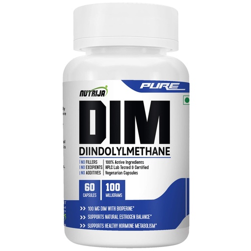 [BRSWGAABDMDQAGYZ] NutriJa Pure DIM 100mg with BioPerine - 60 Veg Capsules | High Potency Estrogen Metabolism Support & Natural Hormone Balance | No Fillers | No Excipients | No Additives
