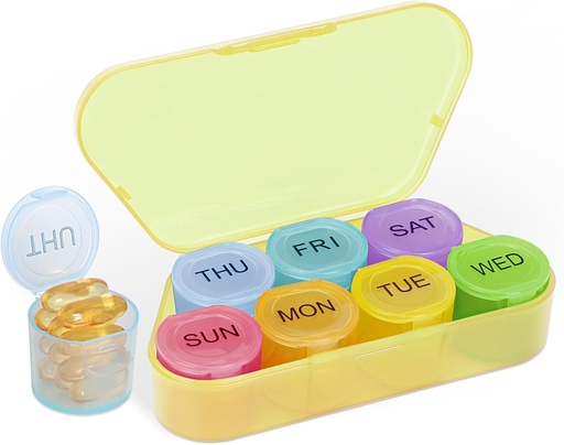 [BRSRAFQZAEDRO2TO] NatureTouch Weekly Pill Organizer, BPA Free Medicine Organizer Rainbow 11 Day Pill Box, Container de pilule portable quotidien pour les pilules/vitamine/huile de poisson/compléments [Version la plus récente], jaune