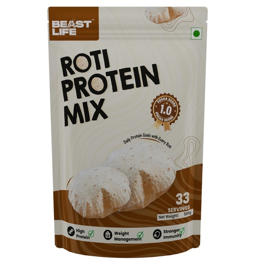 [BRSRAAA7DMIBYHY7] BeastLife High Rich Roti Mix 500 Gram (33 Servings) | 13 Gram Protein | 90% Protein per Scoop | For Muscle Growth, Brain Development & Immune Support | Clean Plant Protein Powder | Ideal for All Ages | Mixed with Roti, Parantha, Dosa, Dal etc