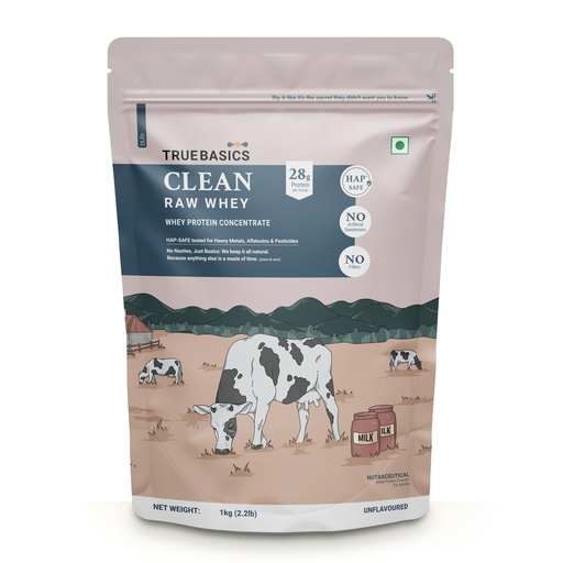 [BRSREFABAFYBM334] TrueBasics Clean Raw Whey Protein Concentrate Powder, Unflavoured, 1kg