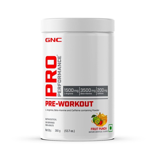 [BRSRMHY6OUARA3LV] GNC Pro Performance Pre-Workout | 360 gm | 30 Servings | Boosts Pump & Energy | Speeds Up Recovery | 1500 mg L-Arginine | 3500 mg Beta-Alanine | 200 mg Caffeine | Fruit Punch