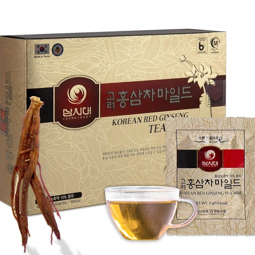[BRSWGEL2BEFAGHIU] SAMSIDAE Korean Panax Red Ginseng Instant Tea, Box of 50 Sachets, Improves Blood Circulation, Intellectual Performances and Memory, stimulates Energy