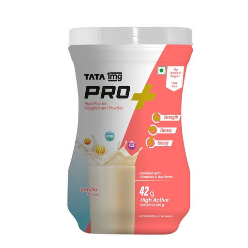 [BRSROHT4OABBGDT2] Tata 1mg Pro+ Soy Protein Supplement Powder- High Protein for Muscle & Bone Strength, Overall Fitness, and Energy with 23 essential nutrients,Low Fat & No Added Sugar,Vanilla Flavour