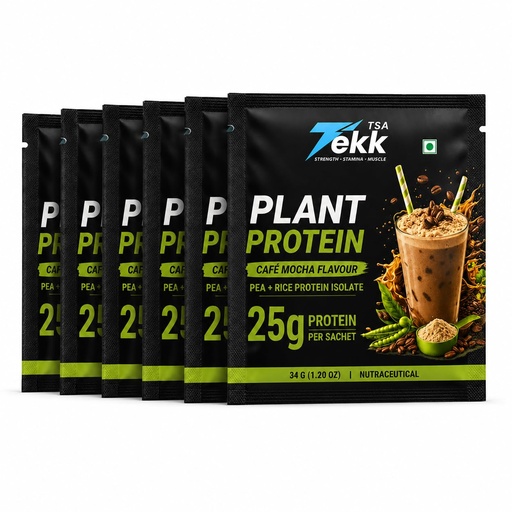 [BRSRYEACPIDQGHQ3] TSA Tekk Plant Protein Powder, Café Mocha Flavour, Pea & Rice Protein Isolate, 21g Protein Per Serving, 100% Vegan, Pack of 6 Sachets 34 gram each sachets, Pack of 6