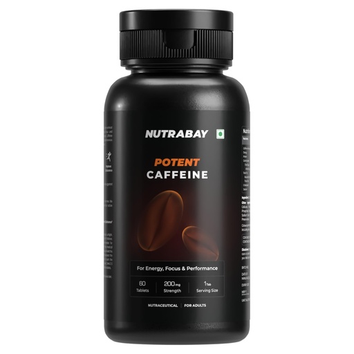[BRSROZACCVYR6E32] Nutrabay Pro Potent Caffeine Tablets 200mg | Natural Stimulant for Energy, Endurance & Focus, 60 Veg Tablets