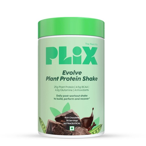 [BRSW2HY6BACGY3LO] PLIX - THE PLANT FIX EVOLVE Performance Plant Protein Powder For Muscle Gain And Recovery (Chocolate Flavour) 1Kg, Protein Drink With B12 Vitamin, Helps To Boosts Immunity, No Added Sugar
