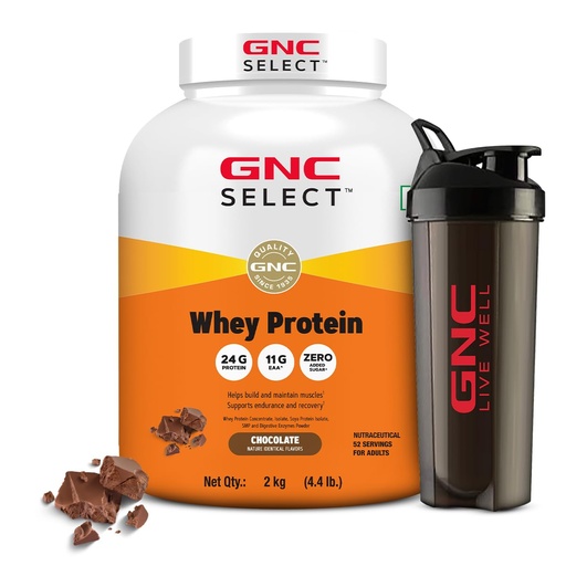 [BRSRAZYBAENRGET7] GNC Whey Protein Blend With Free Shaker | 4.4 LBS (2KG) | Chocolate |24 Gm Protein| Digestive Enzyme For Better Digestion | Faster Muscle Recovery | Boosts Strength & Endurance | Zero Added Sugar | Builds Lean Muscles | Formulated In USA | Imported