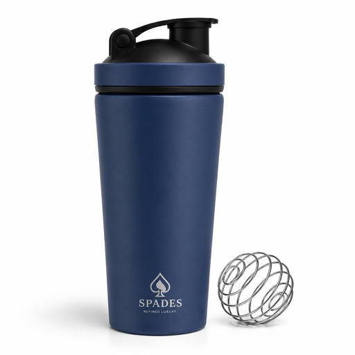 [BRSRYZQ7A54BMAY3] SPADES 750ml Stainless Steel Protein Shaker Bottle with Mixing Ball | Leak Proof Gym Shaker for Protein & Pre Workout Drinks gym bottle shaker for gym (Blue)