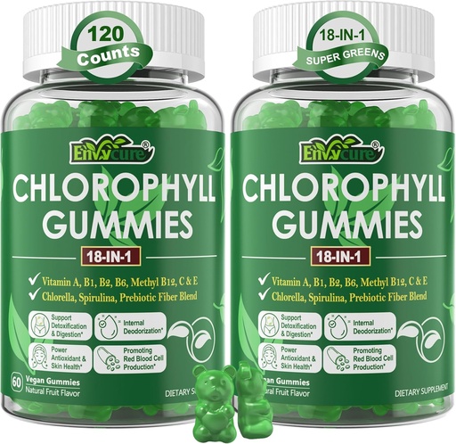 [BRSW22Y7DFYBM3TK] Klorofil Gumies, Super zelena 18-IN-1 z organsko klorolo Spirulina, pšenična trava, magnezij, predbiotična fiber za notranji deodorant*,trdna digestija, Presnova,Imune, sveže telo Odor, 2Packs