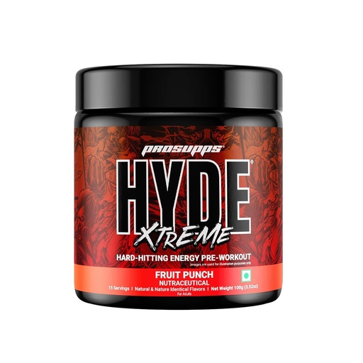 [BRSRAAI7OUBAADIV] HYDE Xtreme - Hard Hitting Energy Pre Workout Supplement | Caffeine, Beta-alanine, Creatine HCl, L-arginine | For Muscle Pump, Vascularity, Strength and Focus | 15 servings (Fruit Punch)