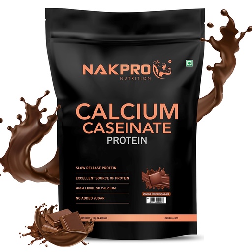 [BRSRMHD4DECQGDYZ] NAKPRO Calcium Caseinate | 26.81g Protein, 5.12g BCAA | Helps in Muscle Recovery | Slow Absorbing, Slow Digesting, Low Carbs Casein Protein Powder (1 Kg, Double Rich Chocolate)