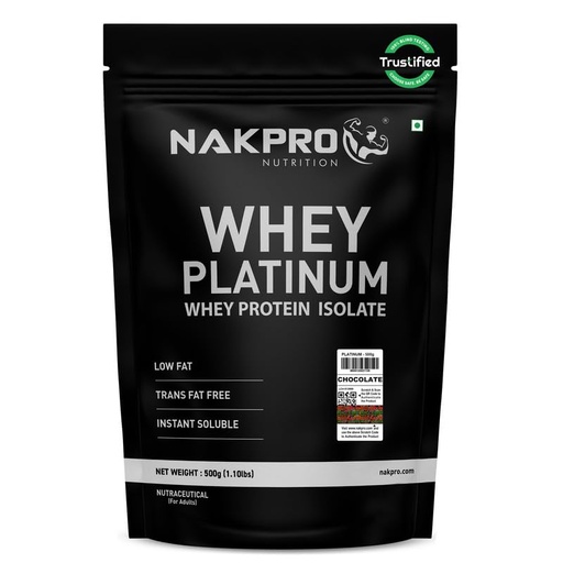 [BRSW2CY5CQAQY23G] NAKPRO NUTRITION Platinum Whey Protein Isolate | 500g Chocolate | 28g Protein| Trustified Certified