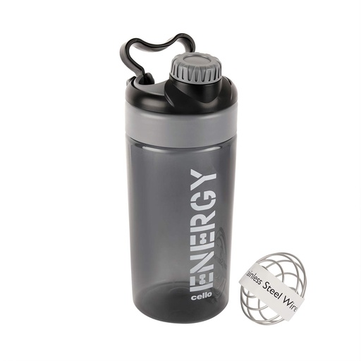 [BRSWYYIOAUMAG3IU] CELLO Energy Plastic Protein Shake Bottle | Flip top open| Leak Proof & Easy to clean | Gym Protein Shaker Bottle | 700ml, Grey