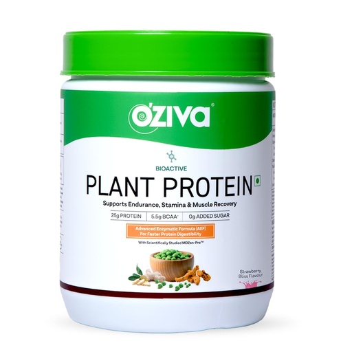 [BRSRAZ35PNYAGAIZ] OZiva Bioactive Plant Protein Powder, 5.5g BCAA, Vegan, Strawberry, 500g