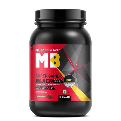 [BRSRMEAYBUGQOH36] MuscleBlaze Super Gainer Black, Chocolate, 1kg (2.2lbs)
