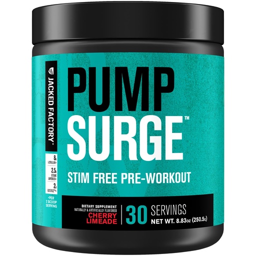 [BRSWGZYQAEPRA3D4] Jacked Factory Pumpsurge Caffeine Free Pre Workout for Men & Women - Nootropic Booster & Stim Free Pre Workout - Intense Pumps, Enhanced Focus - 30 Servings, Cherry Limeade