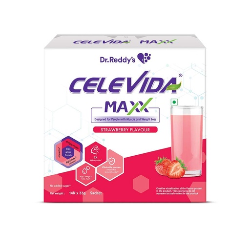 [BRSWYFLYDEGQMCD5] Dr. Reddy’s - High-Protein and Immunity Supplement to support muscle health and immunity | Strawberry Flavour | 462 gms (14 sachets x 33g)