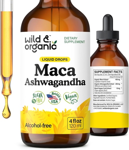 [BRSROYYBDICRMETZ] Wild & Organic Maca Root Ashwagandha Drops for Men and Women - Liquid Maca Ashwagandha Supplement for Overall Support - Peruvian Extract Tincture - Vegan, Sugar & Alcohol-Free - 4 fl oz