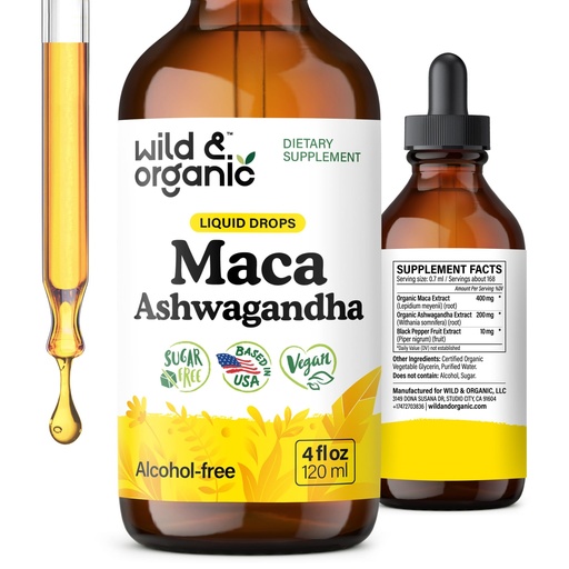 [BRSROYYBDICRMETZ] Wild & Organic Maca Root Ashwagandha Drops for Men and Women - Liquid Maca Ashwagandha Supplement for Overall Support - Peruvian Extract Tincture - Vegan, Sugar & Alcohol-Free - 4 fl oz