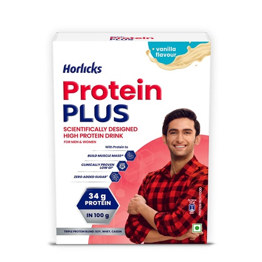 [BRSWG2QDBEPRO3LV] Horlicks Protein Plus Vanilla, 400 g, BIB - Whey, Soy & Casein Powder Blend, For Muscle Mass & Strength, Veg