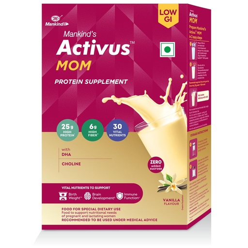 [BRSRYEARPJ4BEDL2] Mankind's Activus MOM Protein Supplement | For Birth Weight, Brain Development and Immunity | With DHA & Choline | Vanilla Flavour | 400g