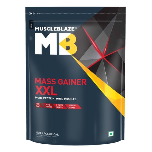 [BRSWKFD2PN4AOGDU] MuscleBlaze Mass Gainer XXL Powder, Chocolate, 1kg (2.2lbs)