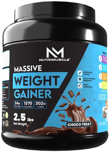 [BRSWGBQEOAPBYDLD] Nutrimuscle Massive Weight Gainer Powder for Men & Women – Chocolate Flavour | 1.134 Kg (2.5 lbs) | High Calorie Mass & Muscle Gainer with Complex Carbs, Protein Blend & Essential Vitamins