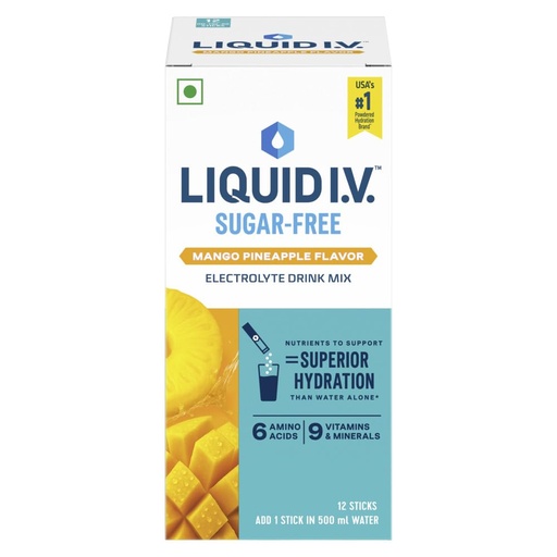 [BRSRG2TYOQCQEEIV] Liquid I.V. Sugar Free - Mango Pineapple | 12 Sticks = 6L Water | Hydration Drink Mix Powder 10g |Sodium, Potassium & Magnesium Hydration Drink|No Sugar