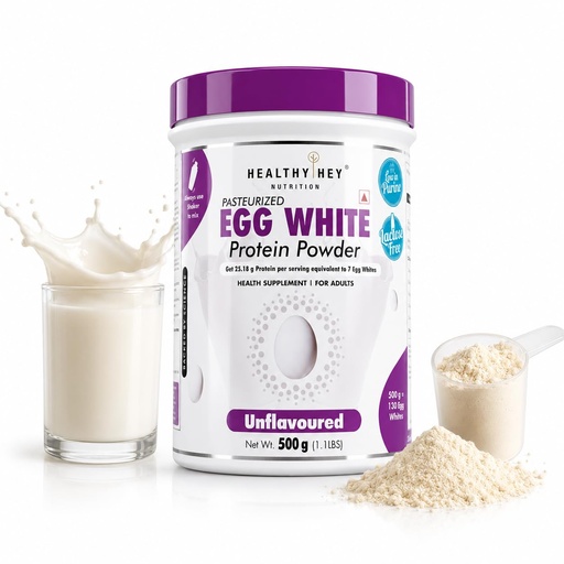 [BRSWYGL5OZ4GAAAZ] HealthyHey Nutrition 100% Egg White Protein - Low in purine - Instant Mix - 80% Protein - Non GMO & Lactose Free - 500g (Unflavoured), 16 Servings