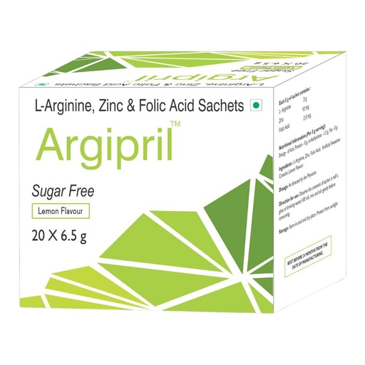 [BRSRAYABB54A4ALU] Argipril with L-Arginine, Zinc & Folic Acid, | Sugar Free | Lemon Flavor | Pack of 20 Sachets |