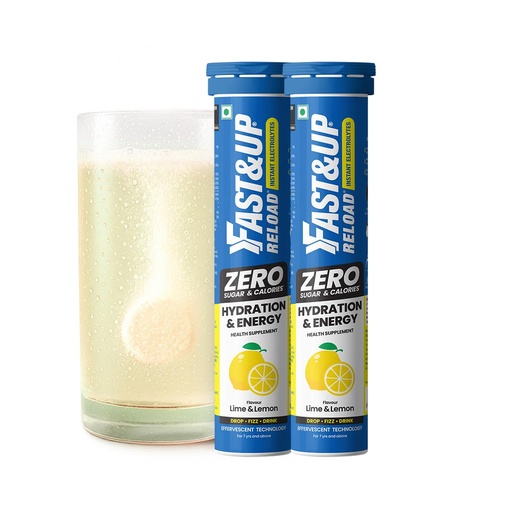 [BRSRGBICOQMQEFD7] Fast&Up Reload Zero - Zero Sugar Instant Energy & Hydration Drink - Lime Lemon Flavour - 25 Effervescenet Tablets (Pack of 2)