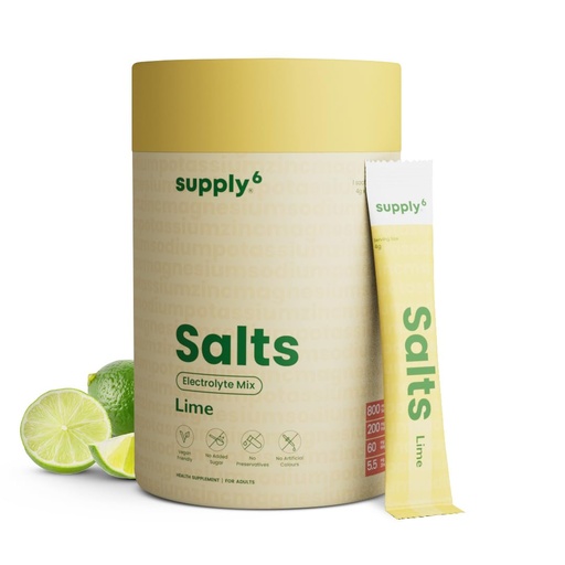 [BRSRAHDQAUMBAETG] Supply6 Salts | Electrolyte Mix | Zero Added Sugar | Sodium, Potassium, Magnesium, Zinc & Fiber | Keto Friendly, Vegan Friendly, No Preservatives (18 Servings, Lemon Lime)