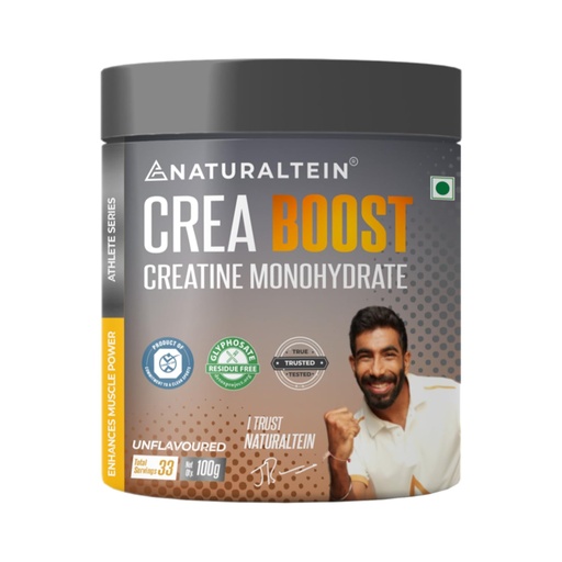 [BRSRAZINOYJRA232] NATURALTEIN Creatine Monohydrate Unflavoured (100 Grams, 33 Servings)| Boosts Strength, Endurance & Muscle Recovery | No Fillers, No Preservatives|Fast Recovery|Increases Muscle Mass