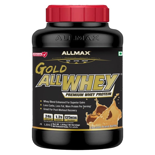 [BRSRGEL4AQFQYGTU] ALLMAX™ Gold All Whey Premium Whey Protein – Chocolate Peanut Butter | 24g Protein | >2 g Sugar | 125 Kcal | 1.81 kg | 56 Servings