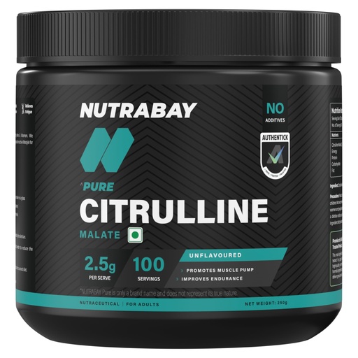 [BRSWGCYLAQHQOCYV] Nutrabay Pure 100% Citrulline Malate Powder 2500mg per Serving - Boosts Nitric Oxide, Pre Workout supplement for Men & Women for Faster Recovery, Endurance & Muscle Build Up - 250g Unflavoured