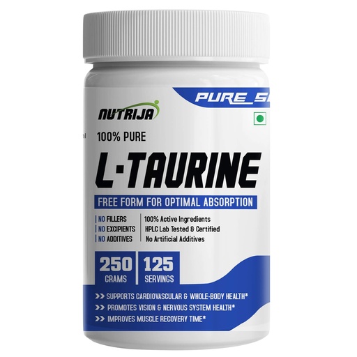 [BRSWYZT4BYOW233D] NutriJa Taurine Powder - 100% Pure Free Form Taurine - No Additives, No Fillers - Supports Heart, Nerve & Muscle Recovery 250 Grams Pack