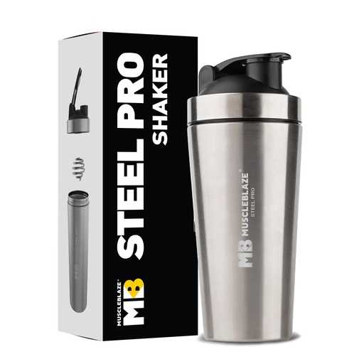 [BRSRGYAFOQCR6FD3] MuscleBlaze Stainless Steel Gym Shaker, Silver, 700ml