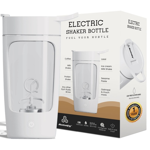 [BRSREFIDCJ6GMG37] Autofy Electric Shaker for Gym Protein Shaker Bottle 100% Leakproof Design Multipurpose Use Coffee Lassi Milkshake BCAA Mixing Home Office Workout use *60 Mins Runtime* Anti-Skid Base (White - 650ml)