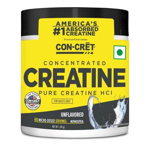 [BRSRAGTRAUNAKAI4] CON-CRET Concentrated Creatine | Pure Creatine HCL supports Muscle, Cognitive, Cellular Energy | USA Made & NSF Certified | 60 Micro-dosed servings | Unflavoured (45 gms)