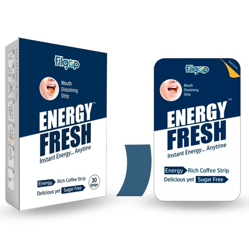 [BRSRMGLYCR6BMDTP] Filgap Energy Oral Strips with Caffeine | Instant Energy Booster Mouth Dissolving Strips | Sugar Free Pre Workout & Sports Supplement for Focus and Alertness | 30 Strips