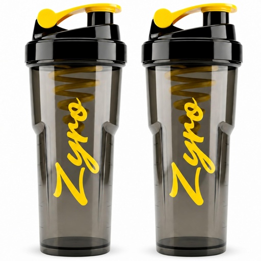 [BRSRYZILBNYQIDLD] Zyro Protein Shaker Bottle Combo Pack of 2, 700ml BPA Free Gym Shaker with Cyclone Mixer, Leakproof Water Bottle for Protein Shake, Pre Workout, Post Workout, Fitness, Sports & Travel (Black/Yellow)