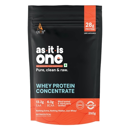 [BRSWG2Y5OYCAKALO] AS-IT-IS ONE Whey Protein Concentrate I 28g Protein per Serve, Unflavoured I No Amino Spike I Labdoor & Trustified Certified -250g