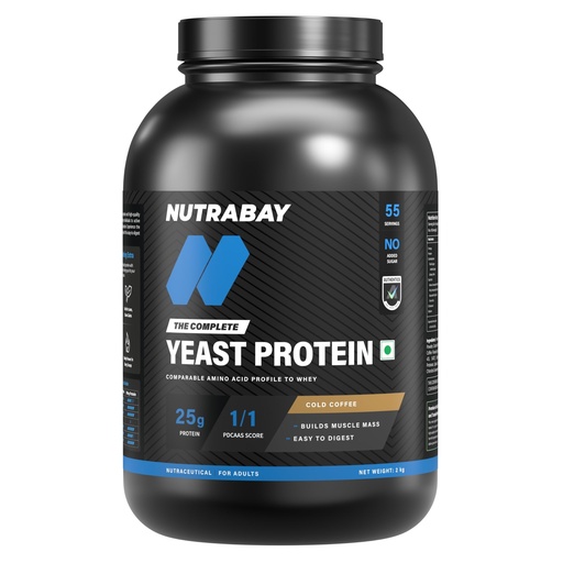 [BRSRGZA5AUMWM3A7] Nutrabay Fermented Yeast Protein Powder - 2kg, Cold Coffee | 25g Protein, 6.7g BCAA | 9 EAAs | PDCAAS 1 | Gut Friendly | Superior Muscle Growth | Higher Absorption | Sugar, Lactose & Soy Free