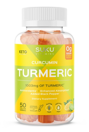 [BRSW2EI3O4MGCC37] SUKU Turmeric Curcumin Sugar Free Gummies with 1003mg of Turmeric - Black Pepper Protects Liver, Improves Digestion, Inflammation Response & Joint Health – Lemon Lime Flavour (50 Gummies)