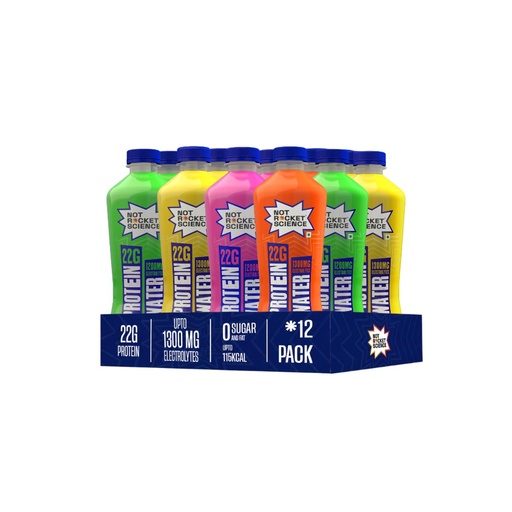 [BRSRYYABOYCGYHL6] Not Rocket Science Protein Water - Lemon Lime + Mango Orange + Mixed Berry + Green Apple| 22g Clear Whey Protein Isolate | 1300mg Electrolytes | 5g BCAAs | Zero Sugar | High Protein Drink | 500ml Pack of 12