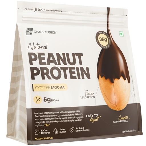 [BRSREAT4BUNGCCQU] SparkFusion Natural Peanut Protein Isolate – Flavor – 25g Protein, 5g BCAA, Zero Sugar, Gut-Friendly, Vegan, Lab-Tested, No Artificial Additives (1 kg (Pack of 1), Coffee Mocha)