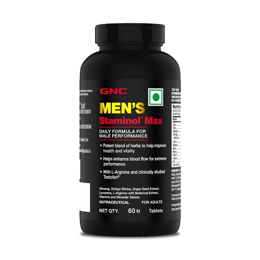 [BRSROZDYCMCRYYLD] GNC Staminol Max for Men | 60 Veg Tablets | Blend of 8 Superherb | Increases Blood Flow | Maximizes Strength & Stamina | Supports Men's Health