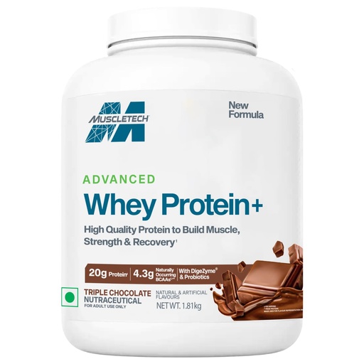 [BRSRGFQYAAMGCDLD] MuscleTech Advanced Whey Protein+ | 20 g Protein & 4.3 g BCAAs Per Serving | With DigeZyme® & Probiotics | Supports Muscle, Strength & Recovery | Triple Chocolate | 1.81 kg